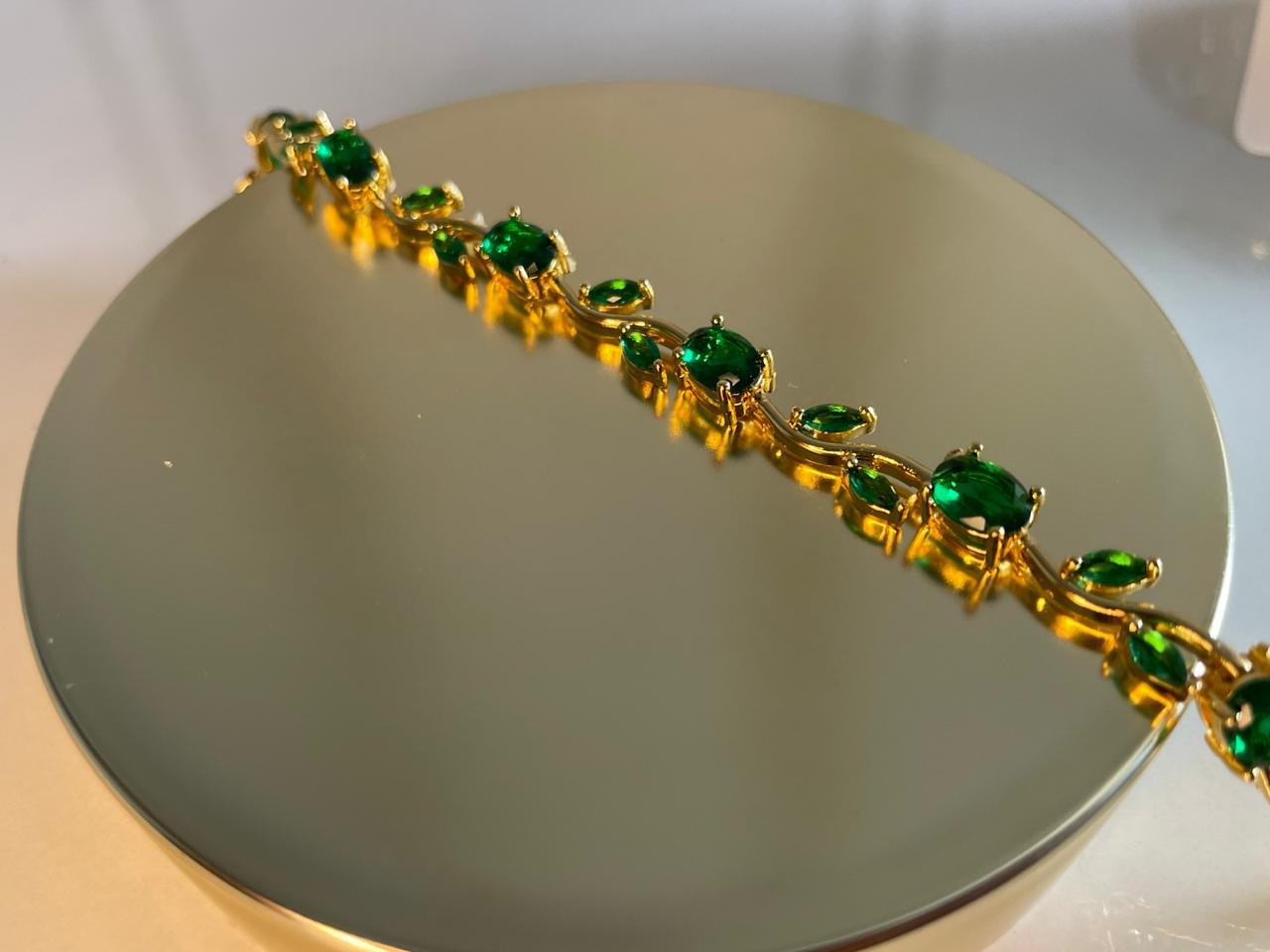 Emerald Green Crystal Gold-Plated Bracelet for Women