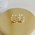 Gold Plated Bow Pearl & Crystal Wreath Stud Earrings – Dainty Circular Earrings