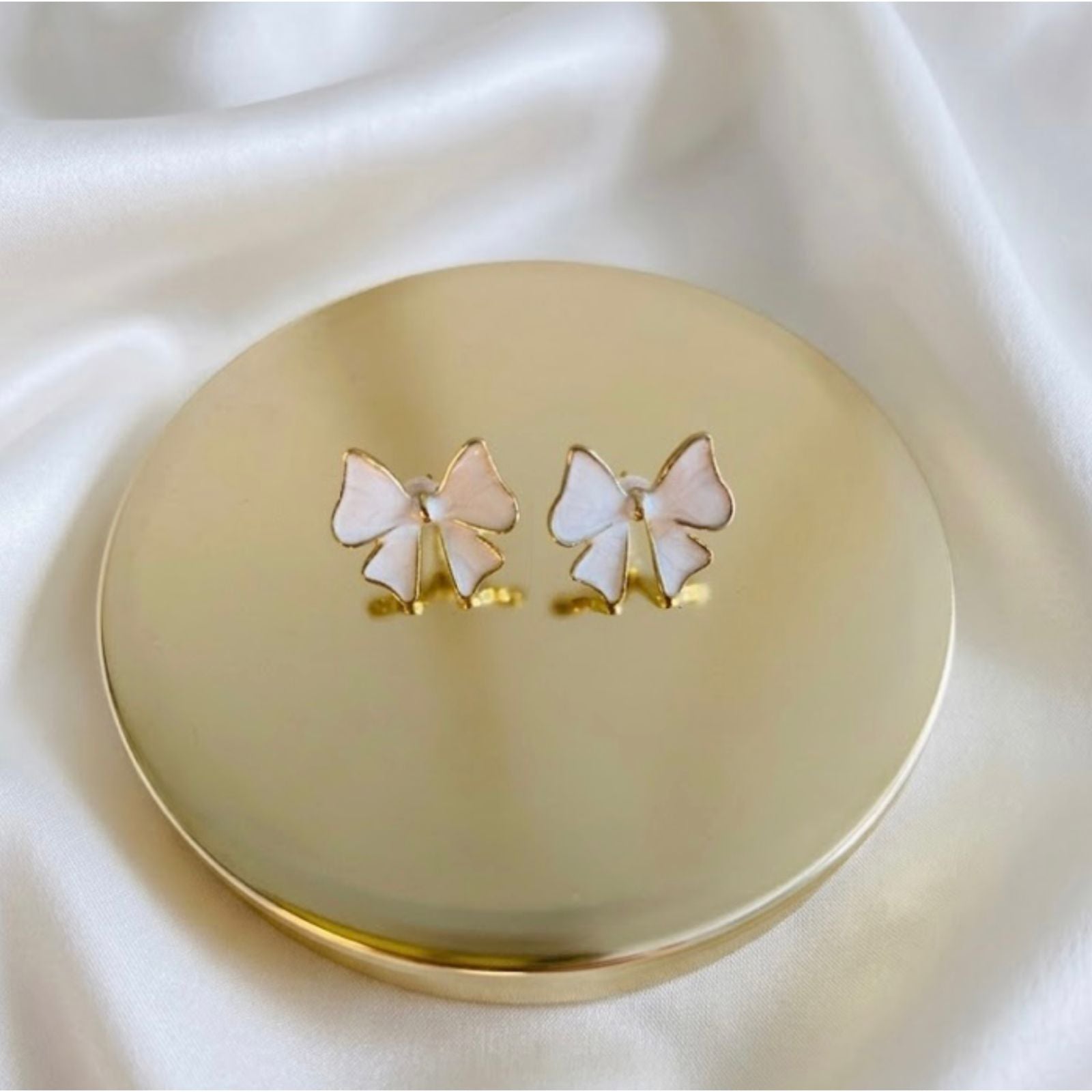 Gold Plated Enamel Bow Stud Earrings – Minimalist Ribbon Bow Earrings