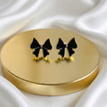 Gold Plated Black Enamel Bow Stud Earrings – Chic Ribbon Bow Earrings