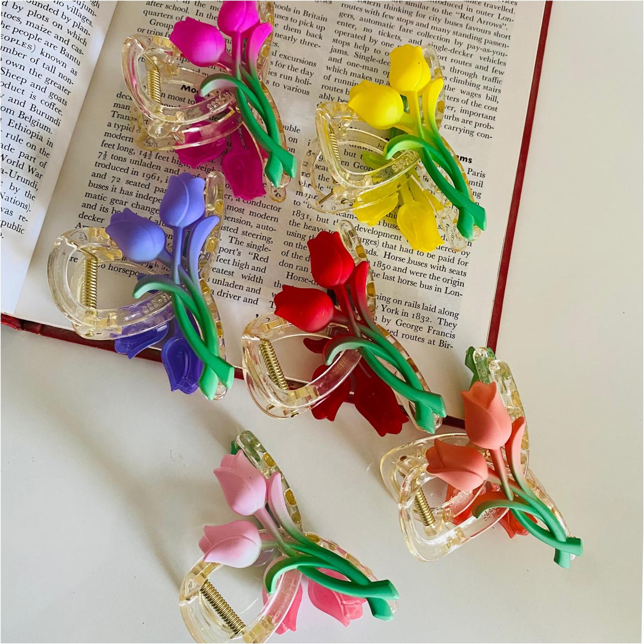 Transparent Tulip Flower Hair Claw Clip for Women