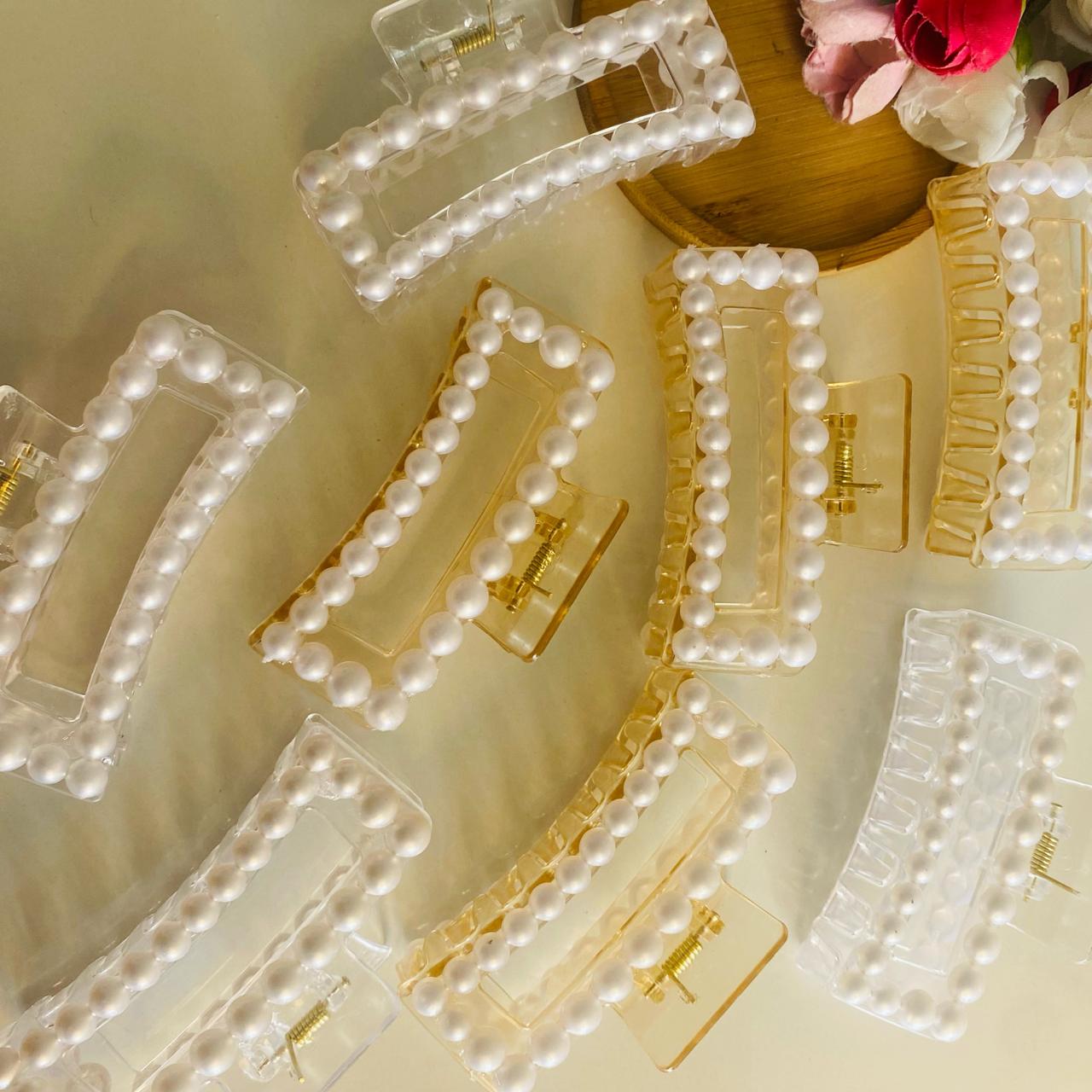 Elegant Pearl Rectangle Hair Claw Clip