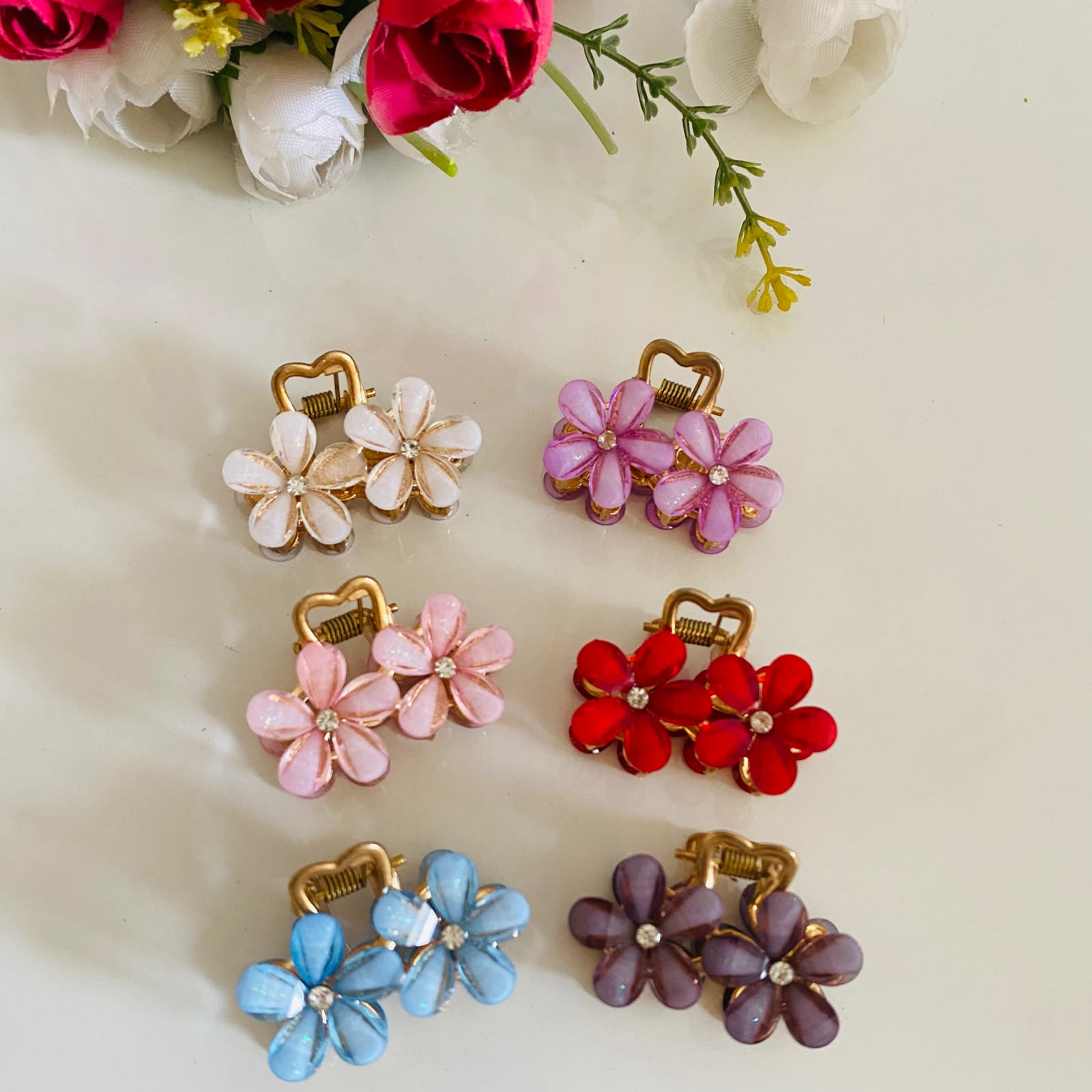 Mini Double Flower Hair Claw Clip