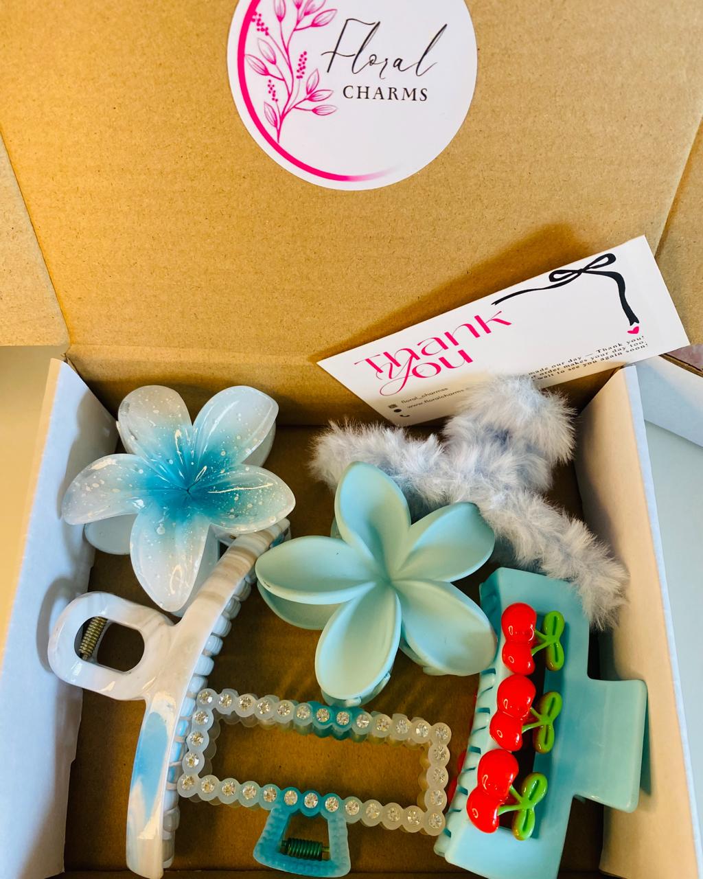 Blue Floral Hair Accessories Gift Set