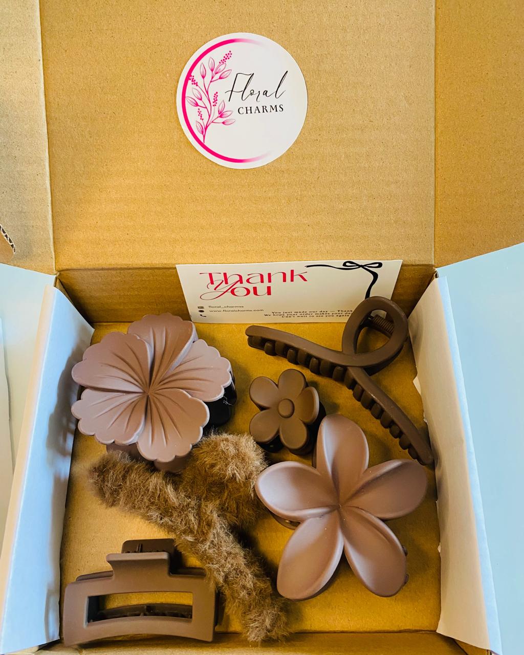 Brown Floral Hair Accessories Gift Set