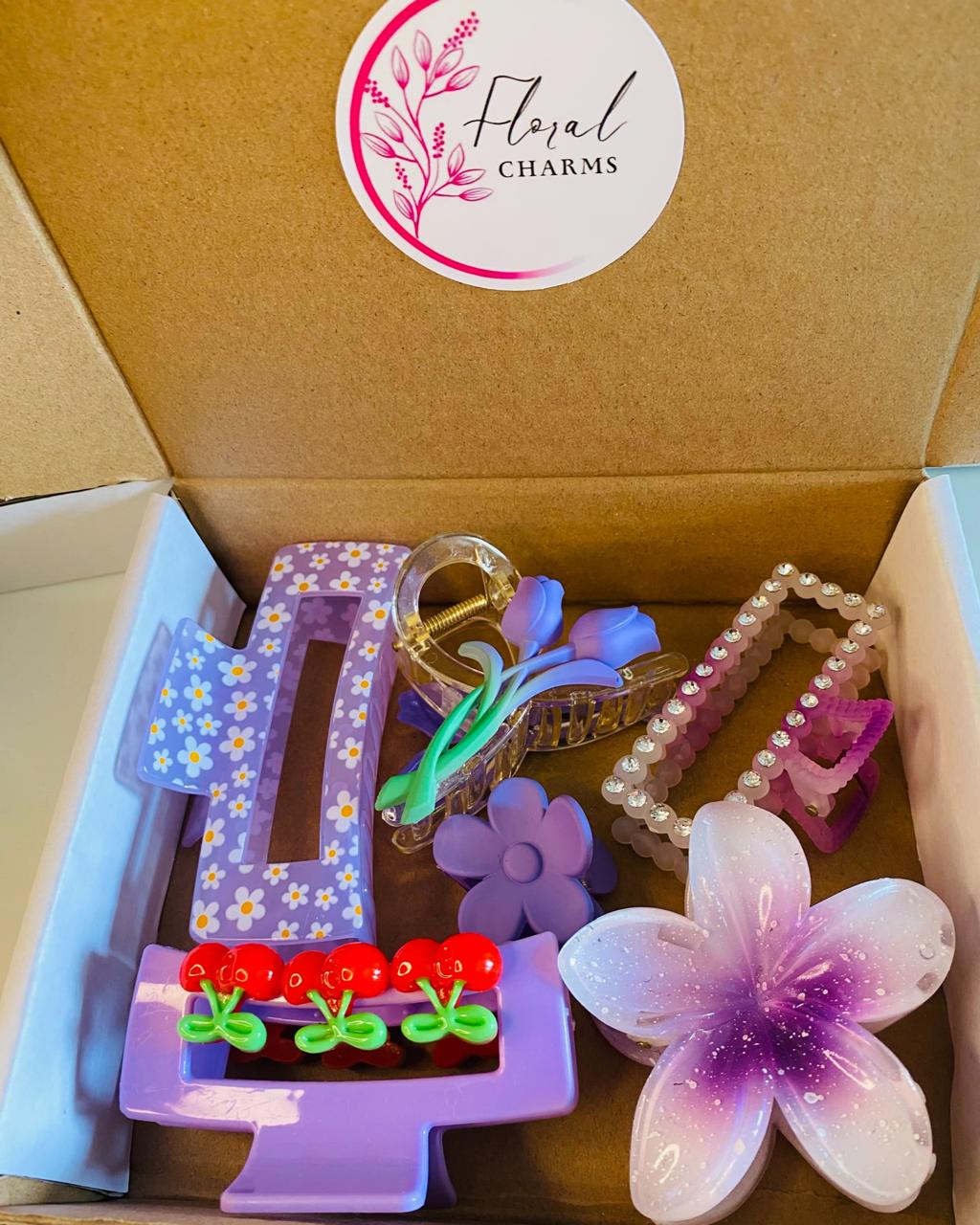 Purple Floral Hair Accessories Gift Set